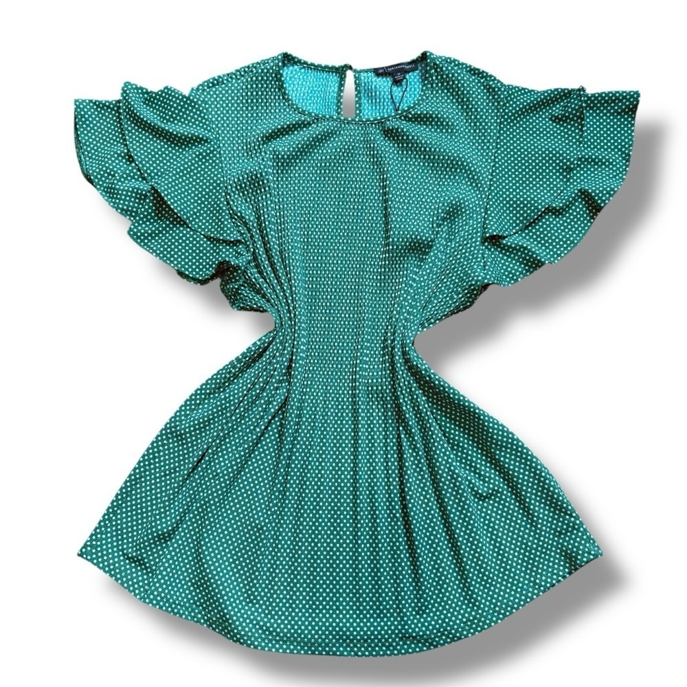NWT Adrianna Papell Green & White Polka Dot Ruffle Pleated Top – Size Medium